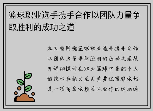 篮球职业选手携手合作以团队力量争取胜利的成功之道